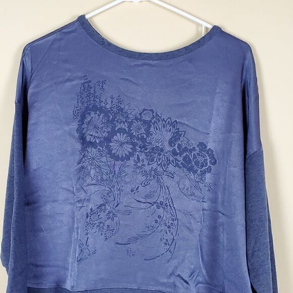 Soft Surroundings Blue Floral Long Sleeve Tunic PL - Picture 2 of 8